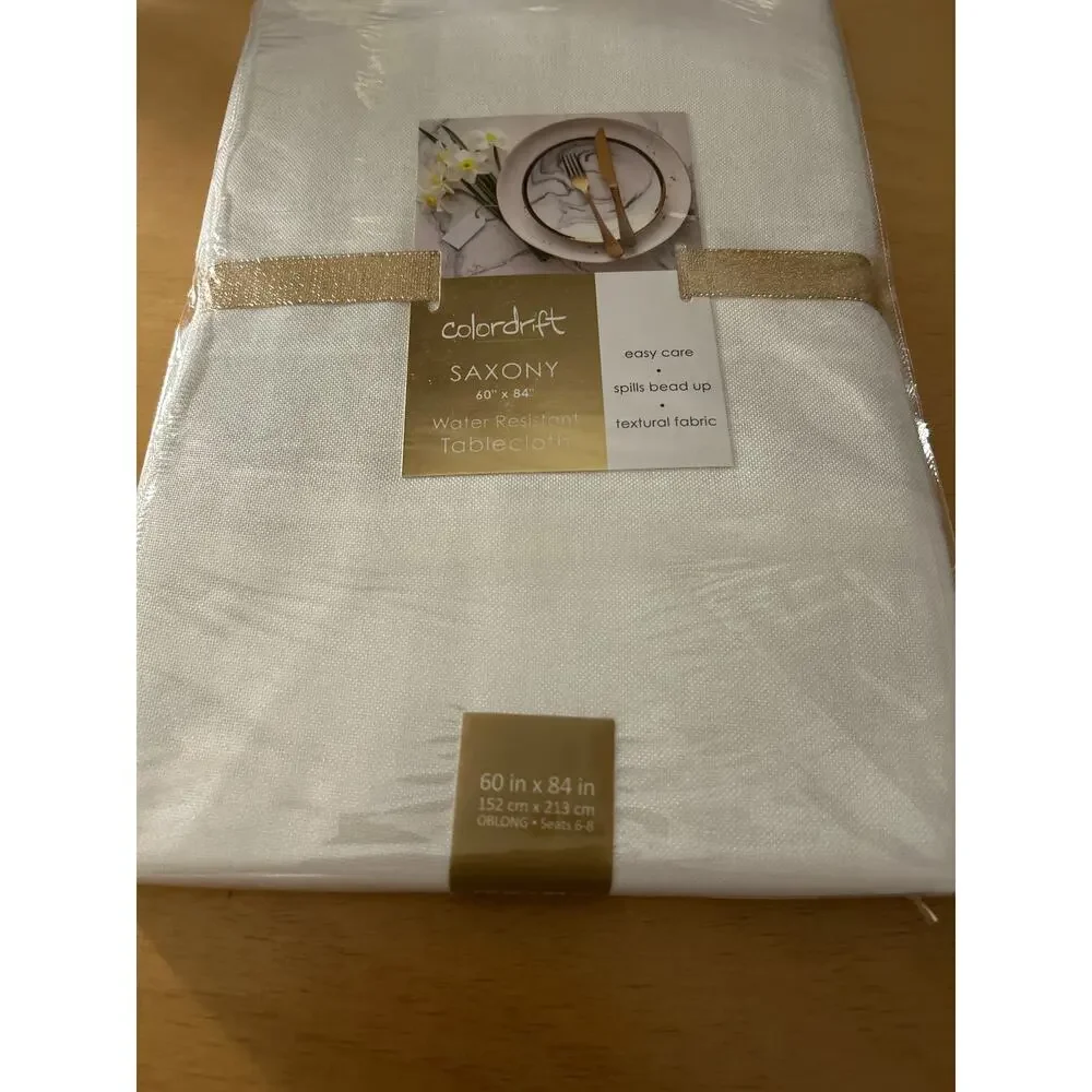 New Colordrift Saxony Water 💦 Resistant Oblong Tablecloth Cream size 60”x84”